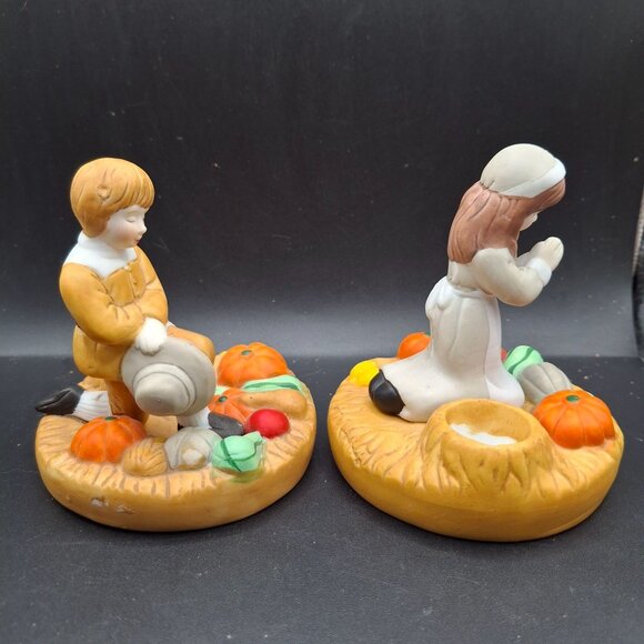 House Of Lloyd Thanksgiving Vintage Candleholder Set Pilgrim Boy And Girl - Picture 3 of 8